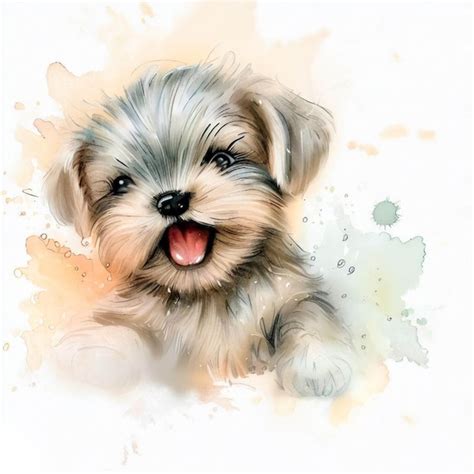 Premium AI Image Enchanting Watercolors Yorkshire Terrier Puppy Portrait