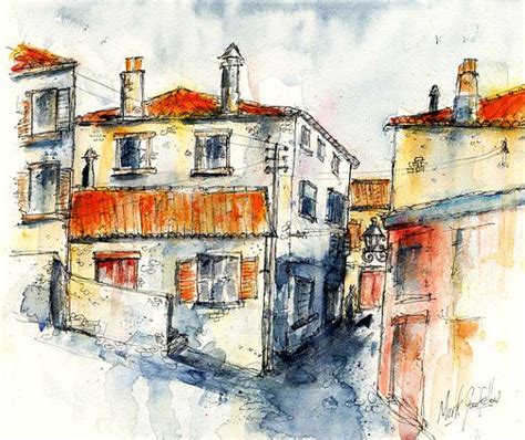 Italian Village A4 Print Of Original Pen And Wash Painting Pen And