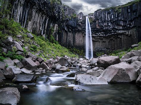 Vartifoss Rocks Black Waterfall Iceland Stones River Wallpaper