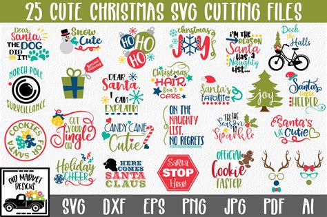 Cute Christmas SVG Bundle with 25 Christmas SVG Cut Files - DXF - EPS