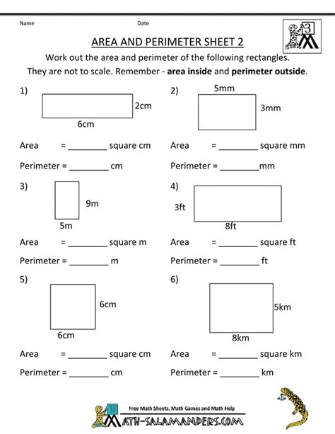 Grade 7 Perimeter And Area Worksheet