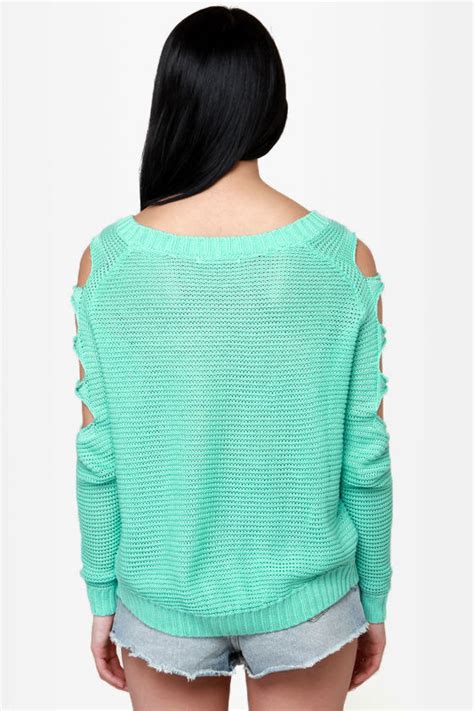 cool cutout sweater mint green sweater open knit sweater 44 00