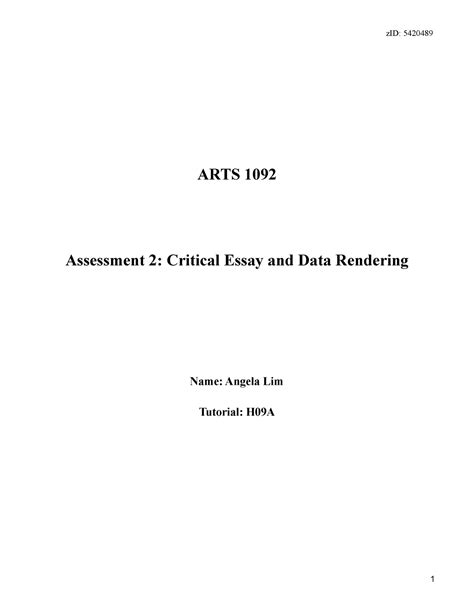 Assessment 2 Critical Essay And Data Rendering Arts 1092 Assessment 2