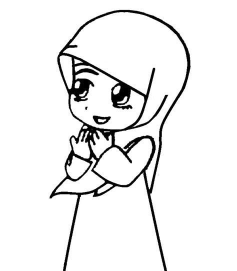 Gambar Kartun Anak Muslim Perempuan Animasi Wanita Berhijab Hitam