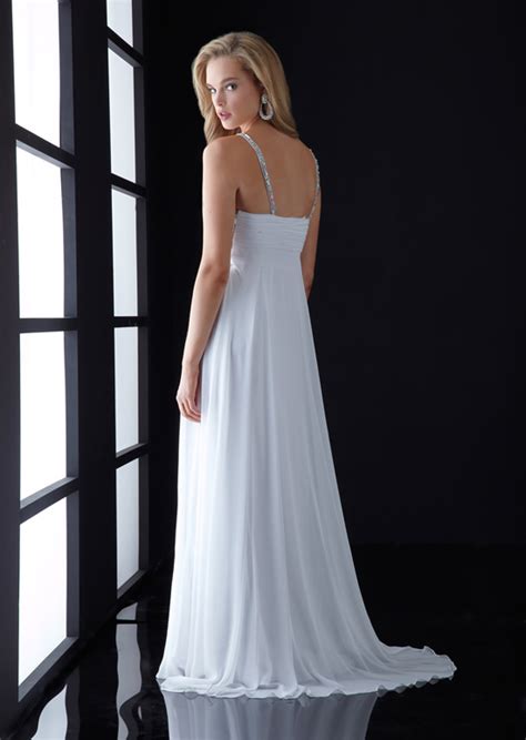 White Empire Deep V Neck And Strap Low Back Sweep Train Full Length