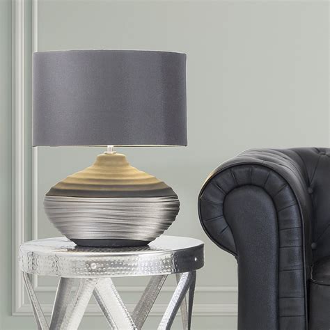Drum Shaped Porcelain Table Lamp Grey Bedside Lamp Lamps Living