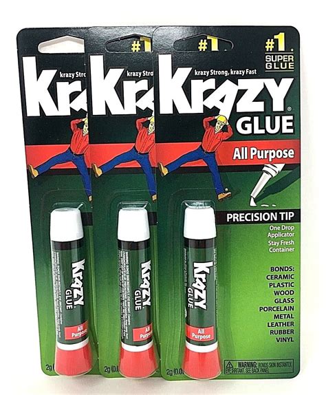 3 Pack Krazy Glue Instant Strong Super Glue Crazy Fast Tube All Purpose