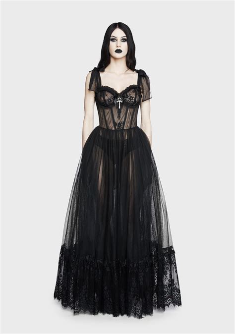 Widow Gothic Lace Bustier Sleeveless Maxi Dress Black Dolls Kill