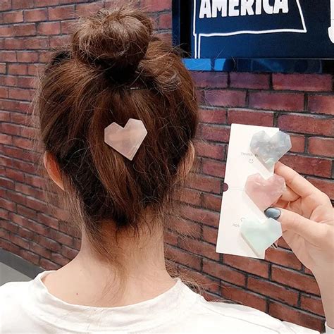 M Mism New Fashion Korea Hair Clips For Women Resin Heart Duckbill Barrette Sweet Hairpins