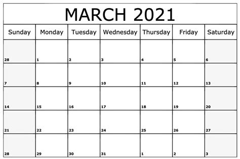 20 March 2021 Calendar Free Download Printable Calendar Templates ️