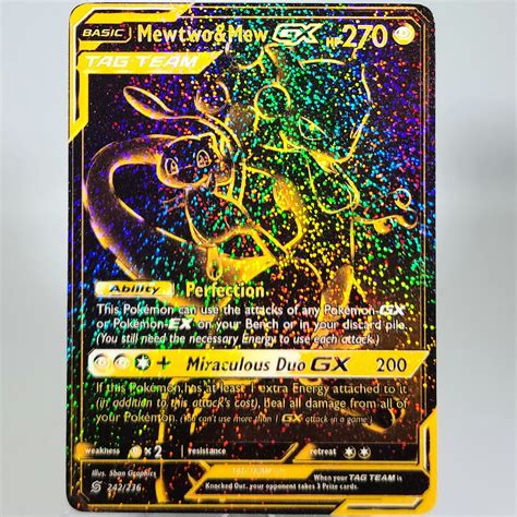 Buy Mewtwo And Mew Gx Black And Gold Custom Full Art Holo Pokemon Card