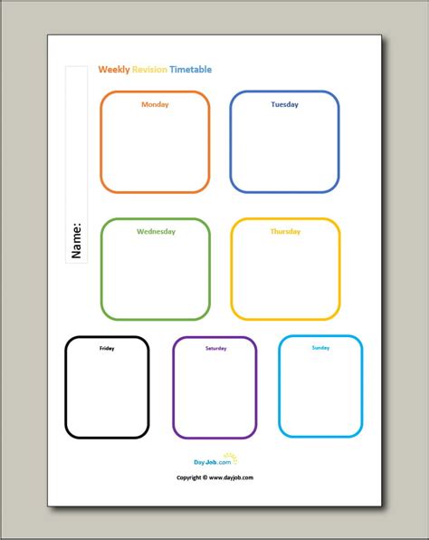 Revision Timetable Template Online Free Gcse Blank Printable
