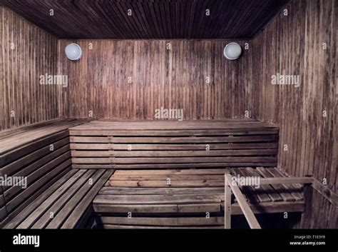 Interior Of Wooden Bath Or Sauna Stock Photo Alamy