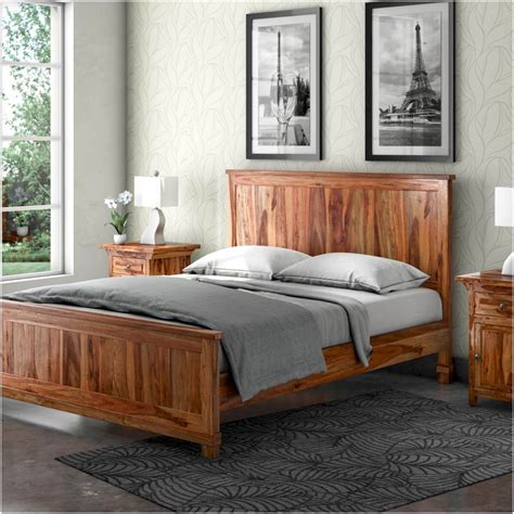 What kind of wood is a hayneedle queen bed made of? Modern Mission Solid Wood Platform Bed