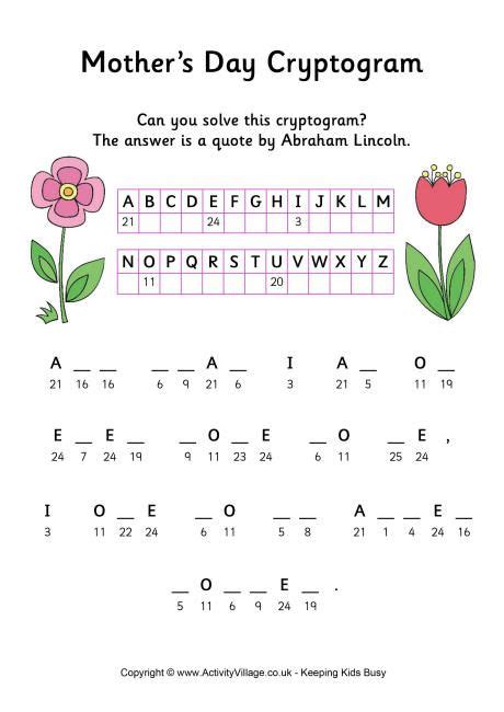 This delightful gift contains 100 puzzles, including some themed wordsearches. Mother's Day Cryptogram | Mother's day activities, Mother ...