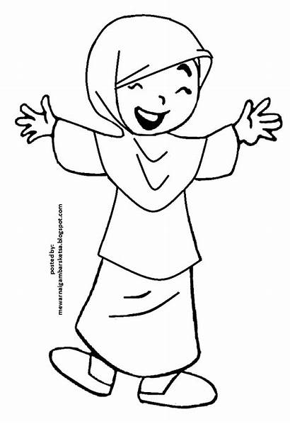 Mewarnai Gambar Kartun Anak Muslimah Muslim Sketsa