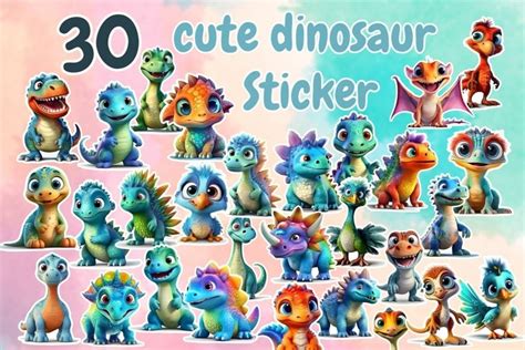 Digital 30 Cute Baby Dinosaurs Stickers Png