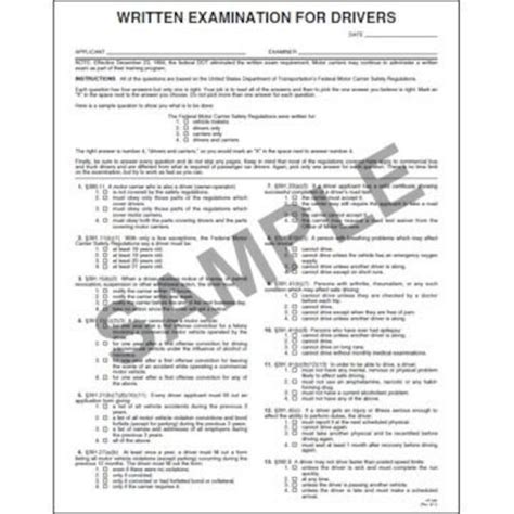 Drivers Written Examination Form