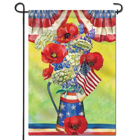 Anley Double Sided Premium Garden Flag July 4th Summer Poppy Flowers Patriotic Usa American