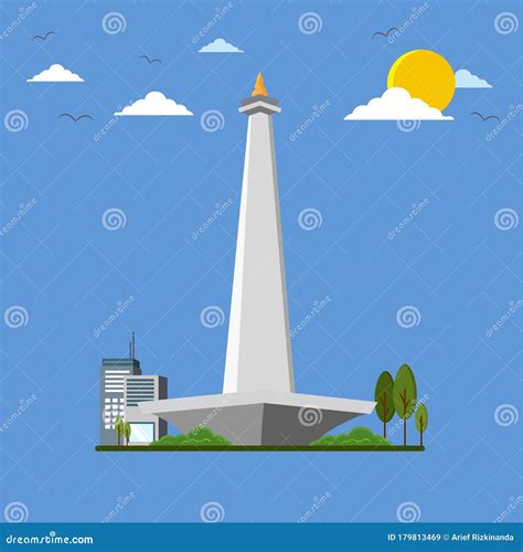 Sketch Of Monas Jakarta Indonesia Capital City Landmark Public Park