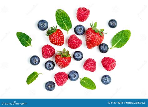 Fresh Berries Isolated On White Background Top View Strawberry Stock