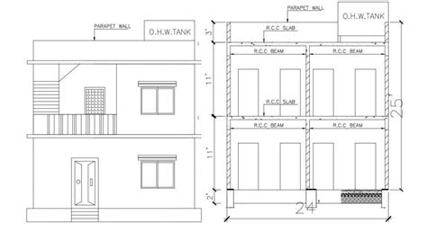 2d Cad Drawing Of Parapet Wall Autocad Software Cadbull