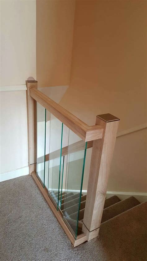 Oak And Glass Staircase Banister Landing Set Including Newel Posts And