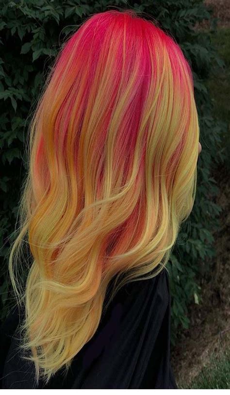 Pink Yellow Highlights Long Pink Hair Fantasy Hair