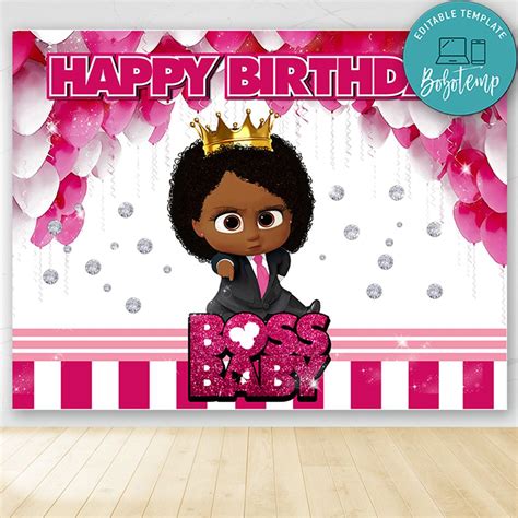 African Girl Boss Baby Birthday Party Banner Backdrop Printable