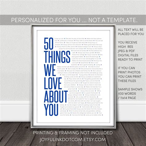 50 Things We Love About You Printable Not A Template Etsy
