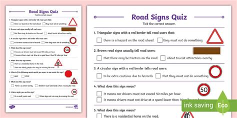 Road Signs Quiz Teacher Made Twinkl