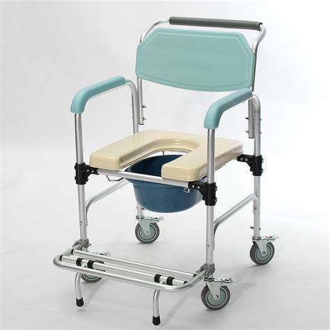 3 In 1 Commode Wheelchair Bedside Toilet And Shower Seat Bathroom Rolling