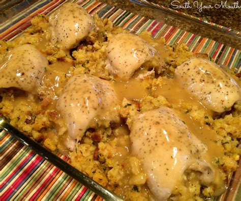 Ohmygoshthisissogood baked chicken breast recipe! South Your Mouth: Stuffed Chicken with Gravy