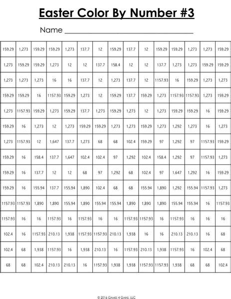 Easter Math Color-by-Number - 5th Grade – Games 4 Gains