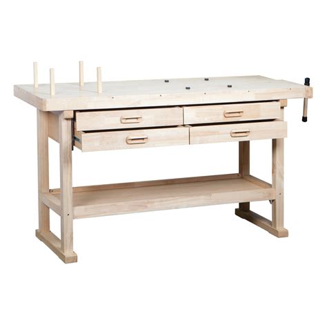 Wood Workbench - 60" Wood Workbench w/ 4 Drawers