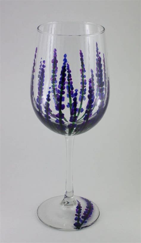 Lavender Hand Painted Wine Glass Lavender Fields Flowers Floral Hand Painted Wine Glass
