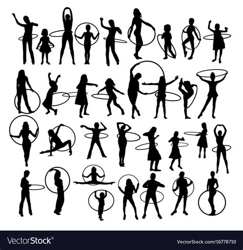 Girl With Hula Hoop Silhouettes Royalty Free Vector Image