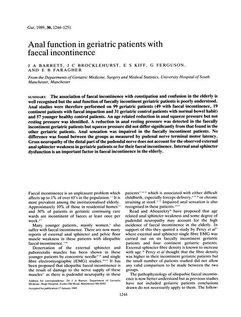 Pdf Anal Function In Geriatric Patients With Faecal Incontinence