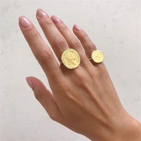 Gold Signet Ring Stacking Ring Coin Ring Minimalist Ring Etsy Gold