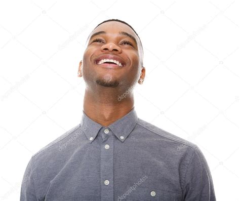 Black Guy Looking Up Black Man Laughing And Looking Up — Stock Photo