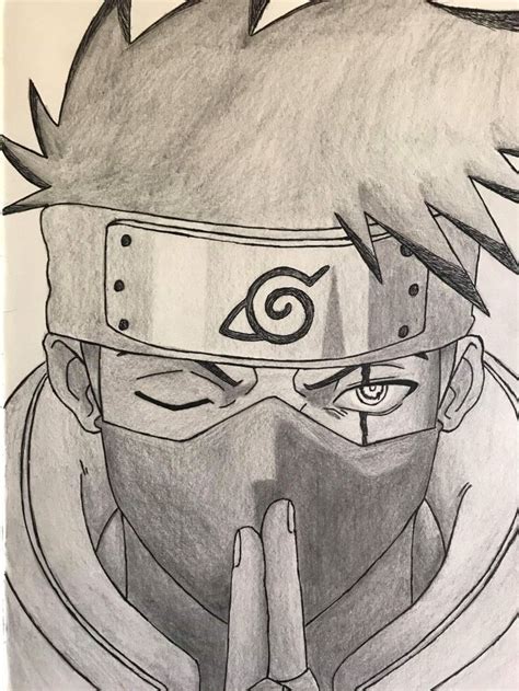 A Pencil Drawing Of Naruto With His Eyes Closed And One Hand On His Face