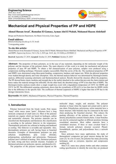Pdf Mechanical And Physical Properties Of Pp And Hdpe