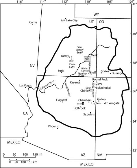 Map Of The Colorado Plateau Region Showing Locations Of Towns