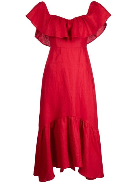Reformation Baela Fluted Linen Dress In Red Lyst