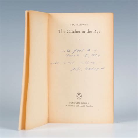 Salinger J D The Catcher In The Rye Middlesex Penguin Books Reprint Signed By The