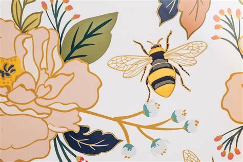 Flower And Honey Bee Wallpaper Print Canvas Print 54 W X 40 H