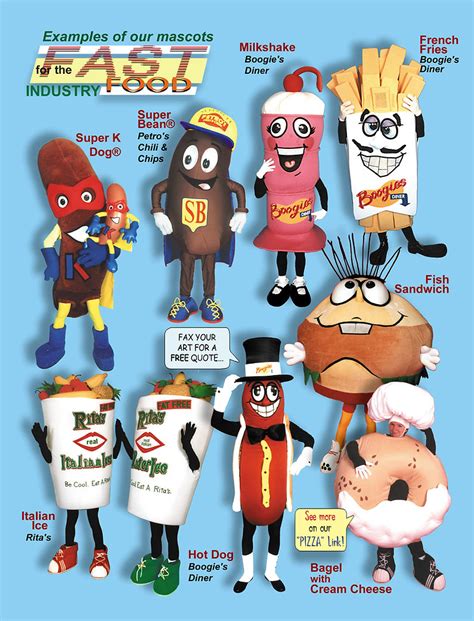 Lovable Fast Food And Restaurant Mascot Costumes Pre Designed Or Custom