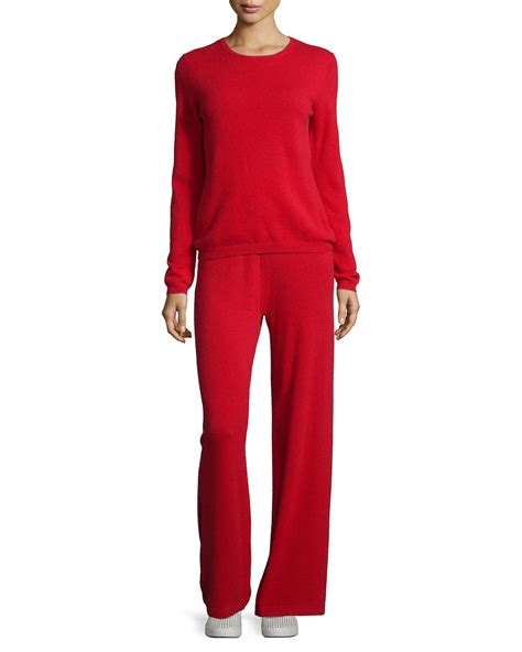 Neiman Marcus Cashmere Collection Cashmere Sweater And Pant Lounge Set In Red