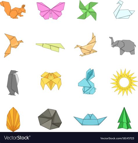 Origami Icons Set Cartoon Style Royalty Free Vector Image