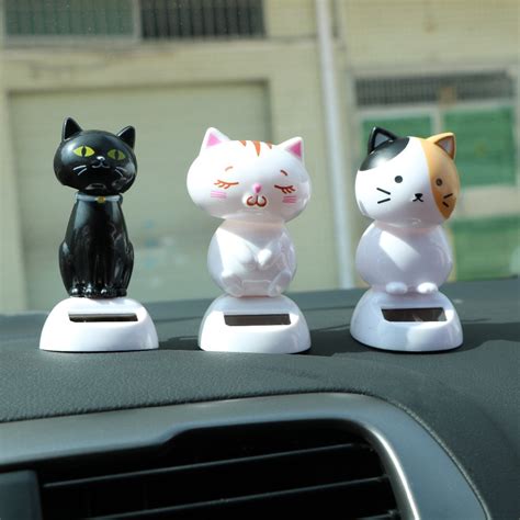 cute cat car ornaments dashboard decoration interior accessories swinging car styling solar